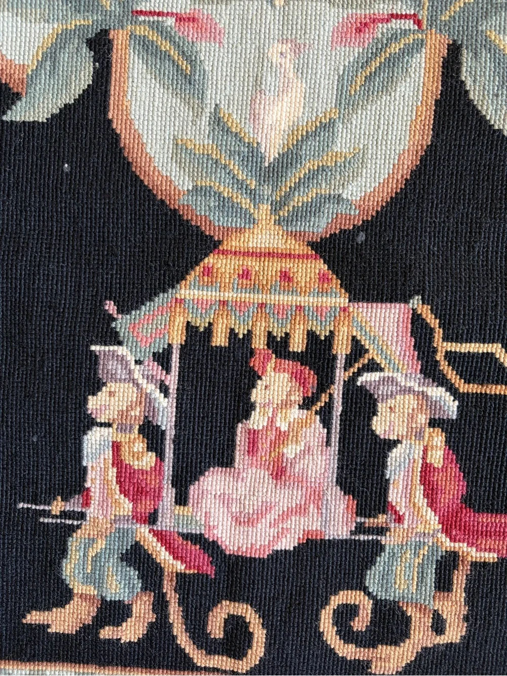 Aubusson Needlepoint Rug-Handmade 100% Wool 2001 China 48 inches X 29 Inches EUC